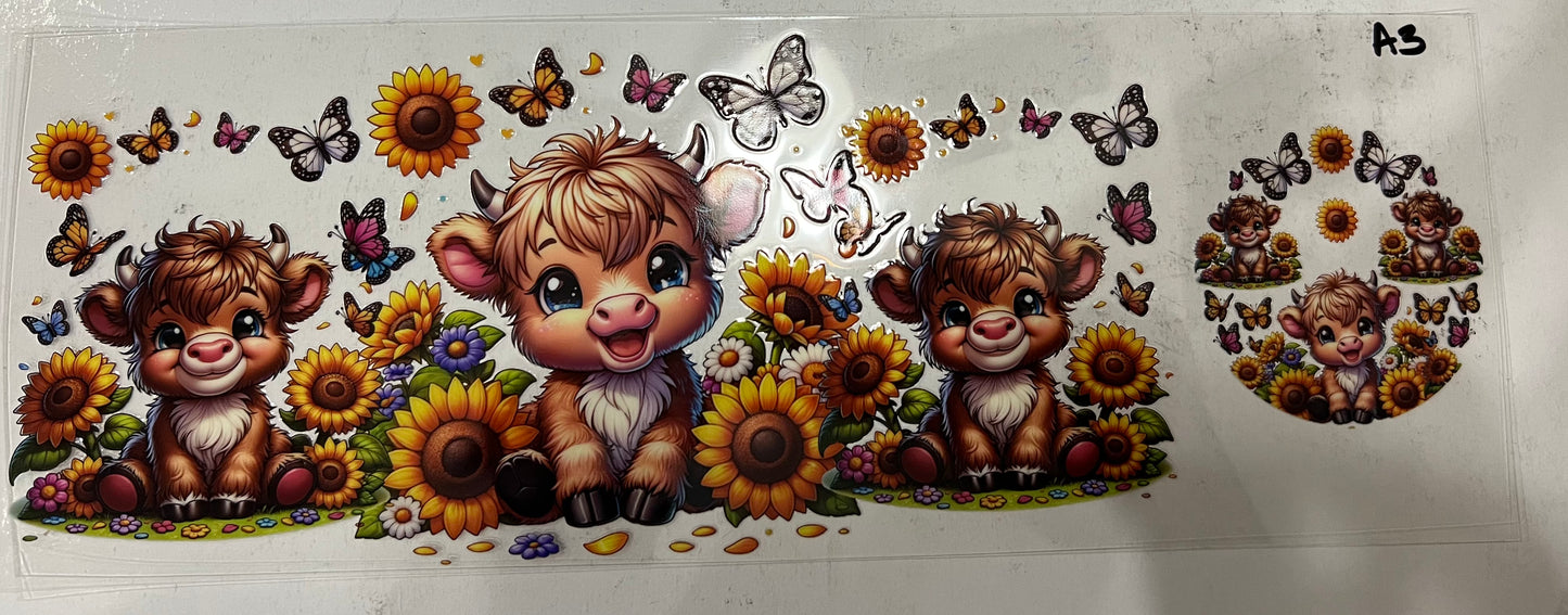A3 Happy baby cows smiling with sunflowers with lid