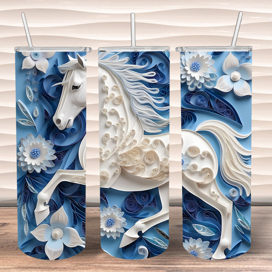 3D Floral White Horse