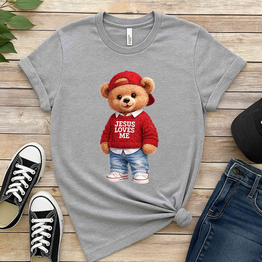 Teddy Bear Faux Jesus loves me T-Shirt