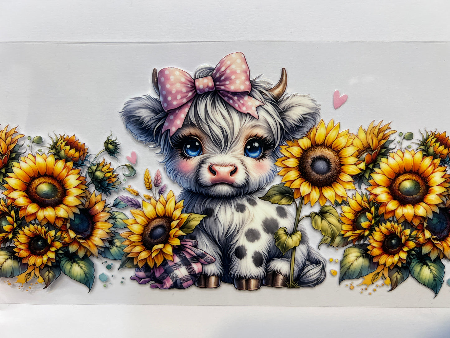 A25 baby cow with pink bow and sunflowers
