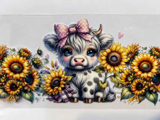 A25 baby cow with pink bow and sunflowers