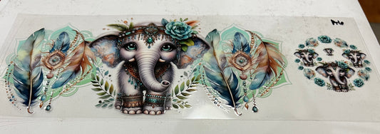 A6 Baby elephant with teal flower and feathers with lid