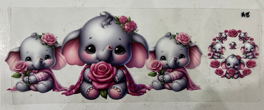 A8 Baby elephant with pink rose with lid