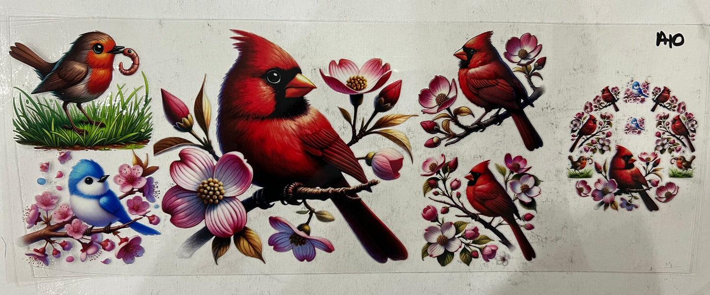 A10 Red Cardinal and baby birds with lid