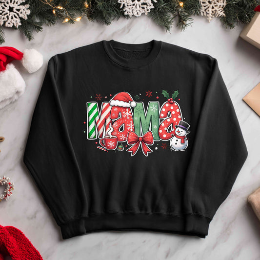 Christmas Mama with snowman G180 Gildan Crewneck Pullover Sweatshirt