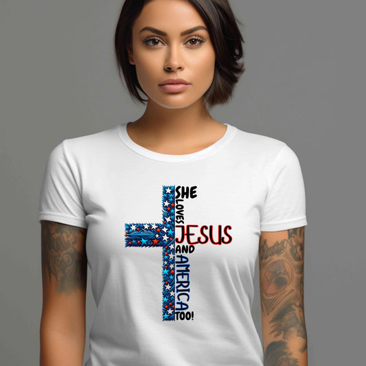 Patriotic, Christian, Loves Jesus and America  T-Shirt